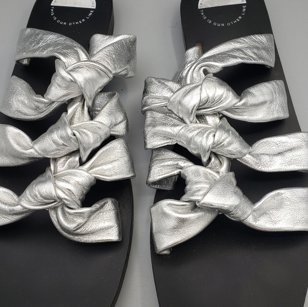 This is Our Other Line Metallic Silver Slip on Sandals - Picture 3 of 9
